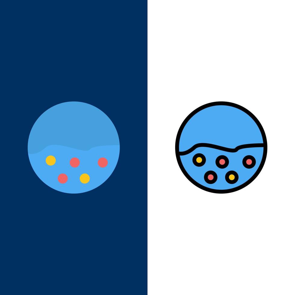 pigmento piel cuidado de la piel piel protección de la piel iconos planos y llenos de línea conjunto de iconos vector fondo azul