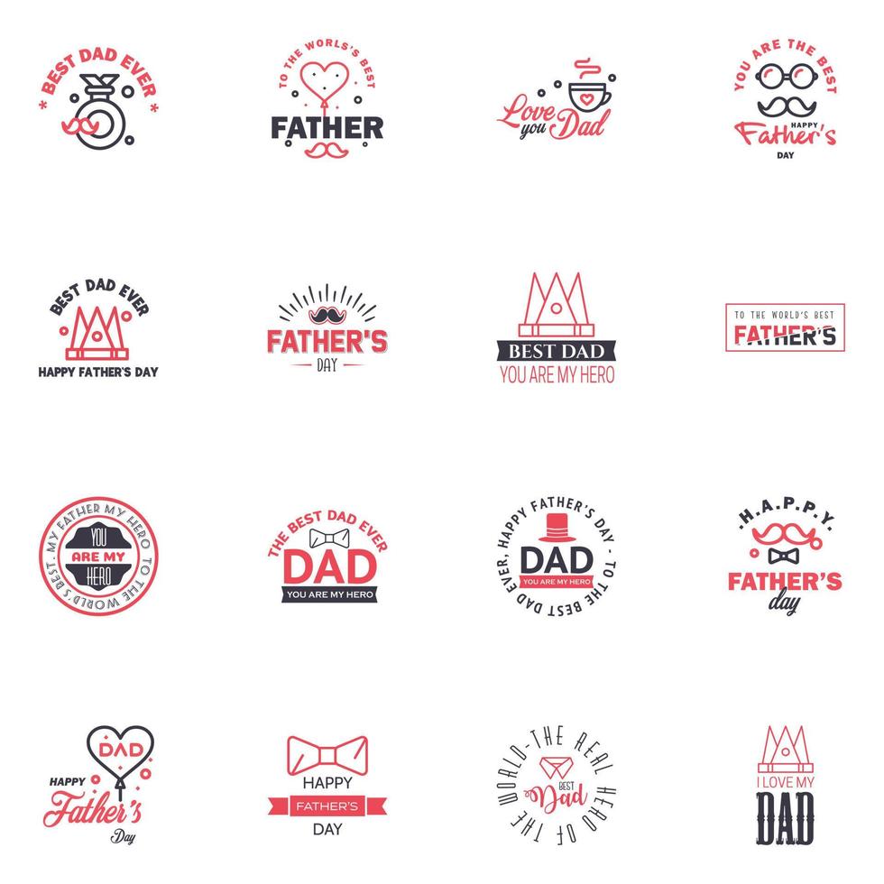 Happy fathers day 16 Black and Pink vintage retro type font Illustrator eps10 Editable Vector Design Elements