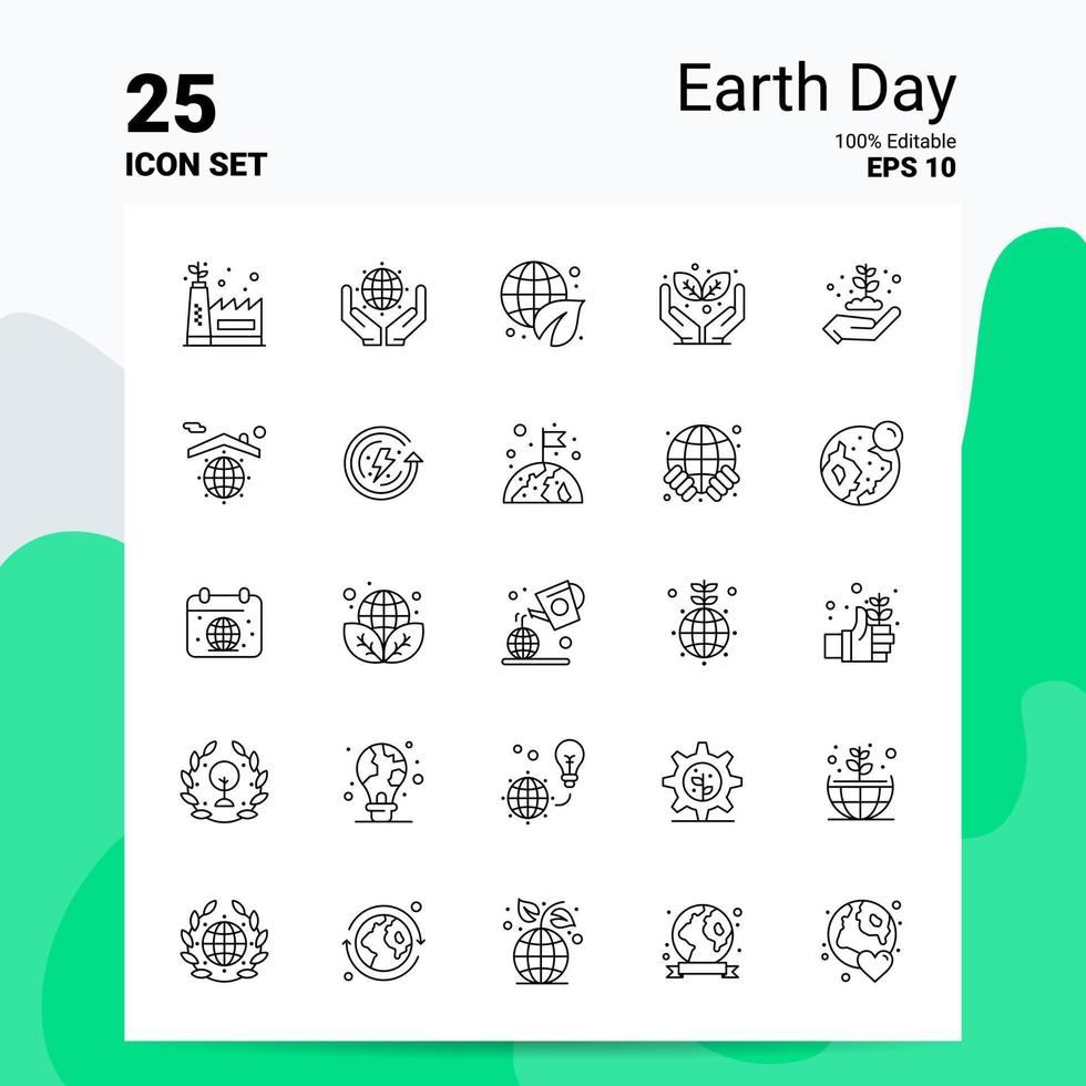 25 Earth Day Icon Set 100 Editable EPS 10 Files Business Logo Concept Ideas Line icon design vector