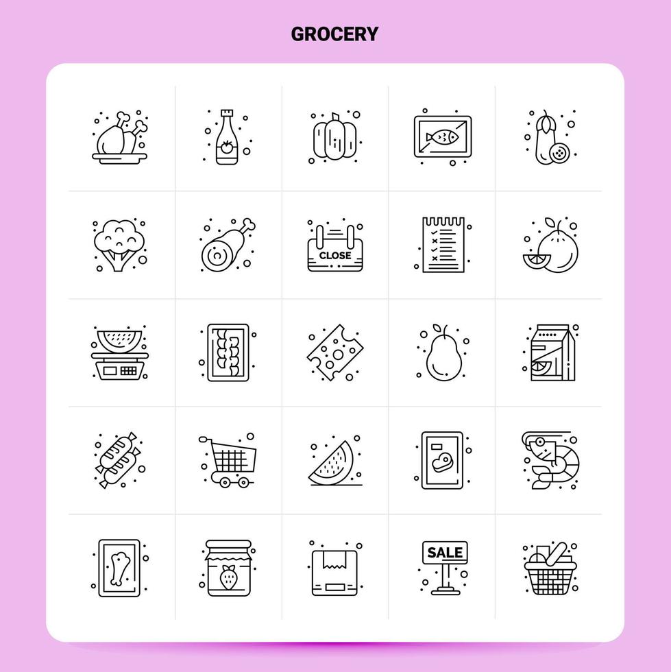 OutLine 25 Grocery Icon set Vector Line Style Design Black Icons Set Linear pictogram pack Web and Mobile Business ideas design Vector Illustration