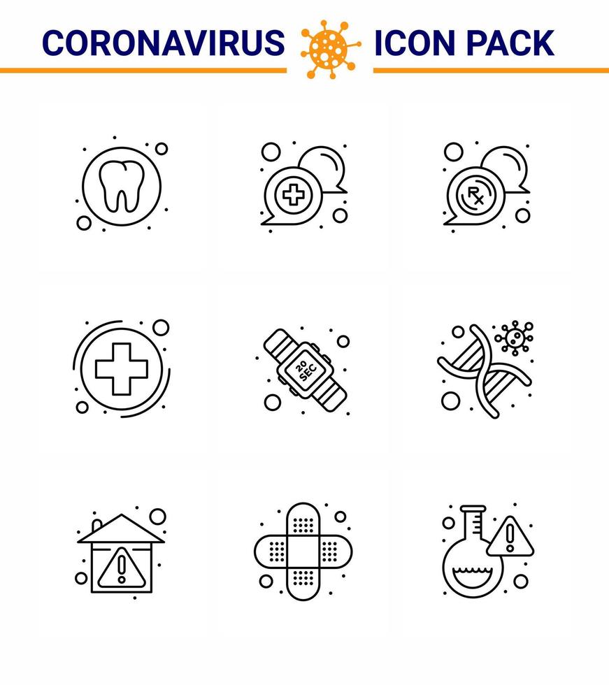 Novel Coronavirus 2019nCoV 9 Line icon pack hands hygiene healthcare support health rx viral coronavirus 2019nov disease Vector Design Elements