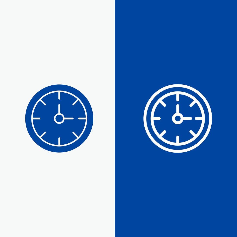 alarma reloj cronómetro línea de tiempo y glifo icono sólido banner azul línea y glifo icono sólido banner azul vector