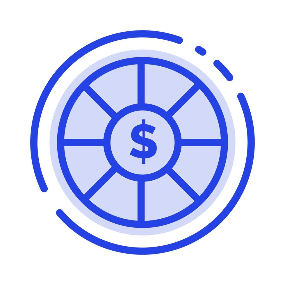 moneda moneda dólar línea punteada azul icono de línea vector