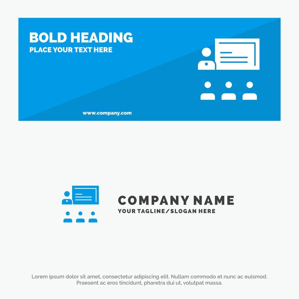 trabajo en equipo negocio liderazgo humano gestión icono sólido sitio web banner y plantilla de logotipo de empresa vector