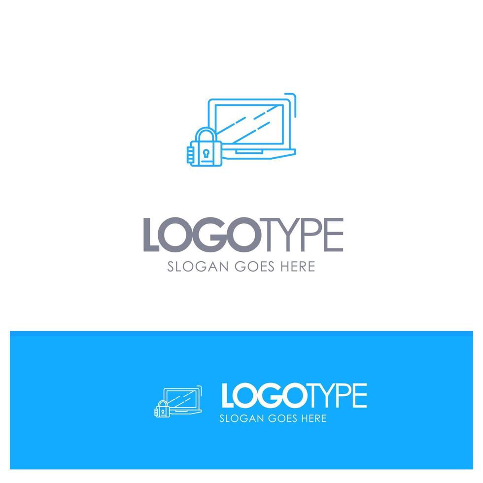 Computer Padlock Security Lock Login Blue outLine Logo with place for tagline vector