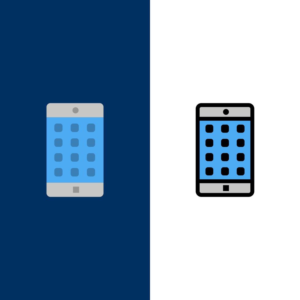 aplicación móvil aplicación móvil contraseña iconos planos y llenos de línea conjunto de iconos vector fondo azul