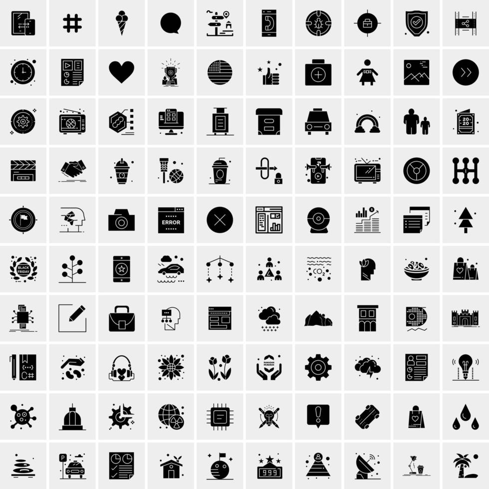100 Business Icon Solid Glyph Vector Illustration