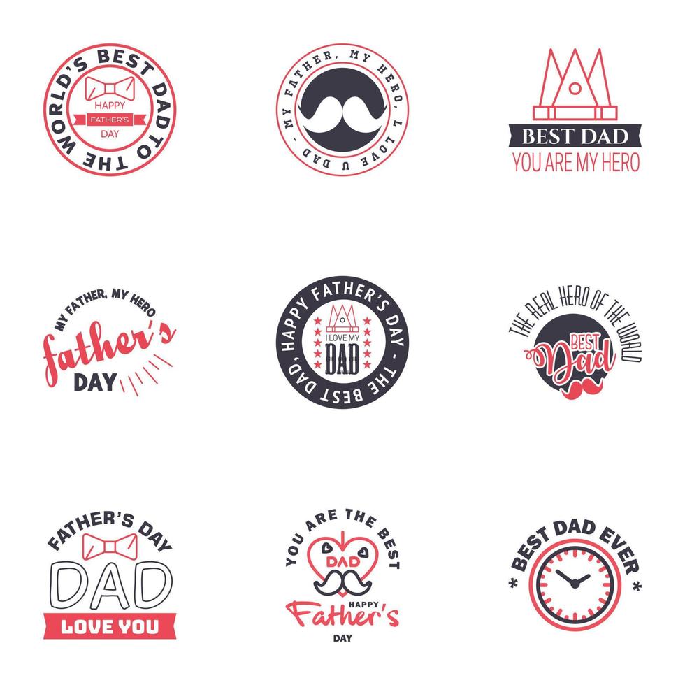 Happy fathers day 9 Black and Pink typography set Vector emblems Lettering for greeting cards banners tshirt design You are the best dad Editable Vector Design Elements