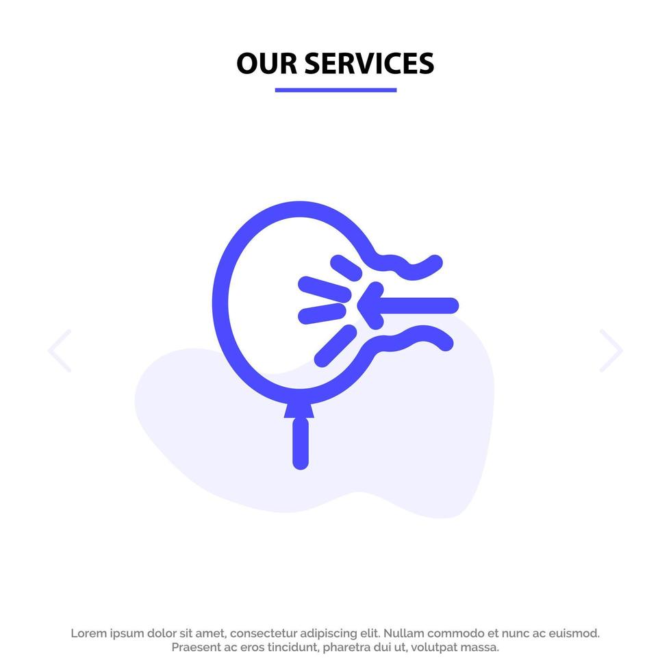 Our Services Air Balloon Blow Relief Stress Solid Glyph Icon Web card Template vector