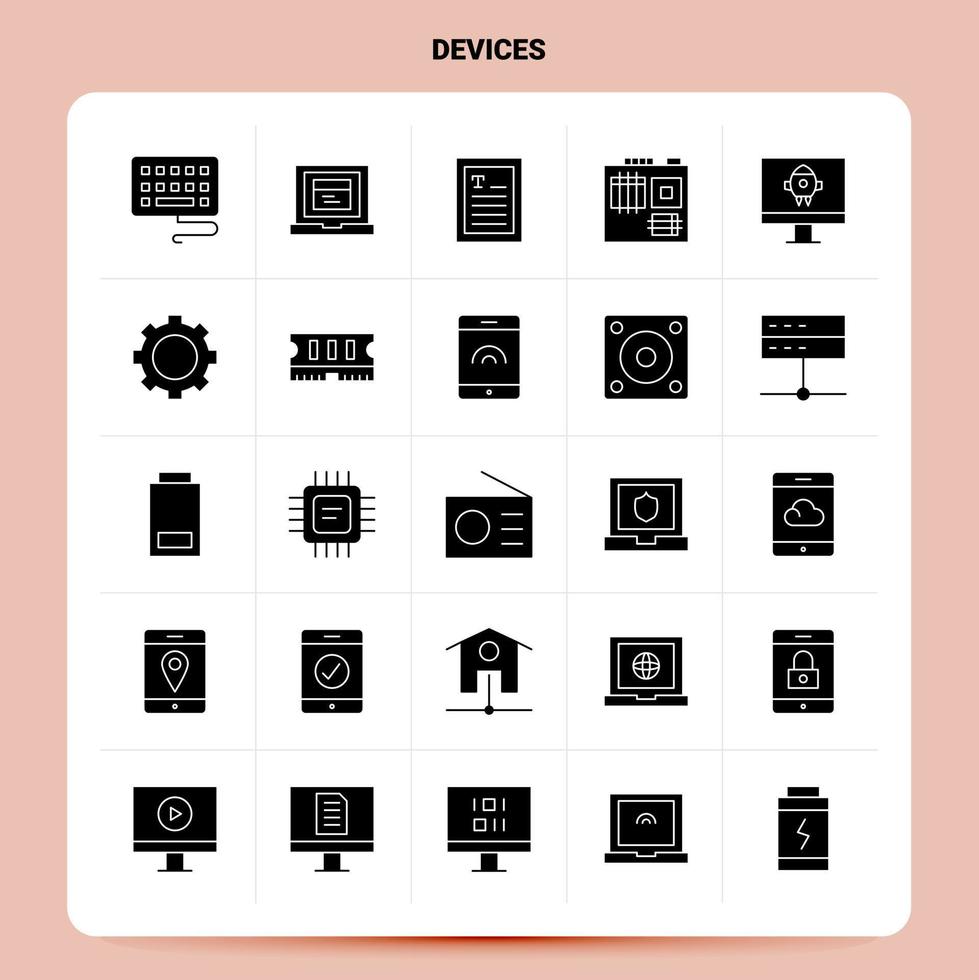 Solid 25 Devices Icon set Vector Glyph Style Design Black Icons Set Web and Mobile Business ideas design Vector Illustration
