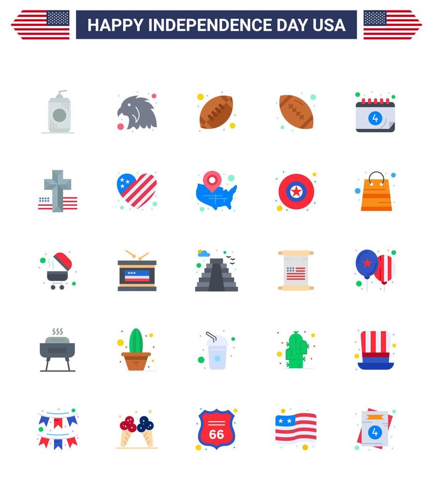 Big Pack of 25 USA Happy Independence Day USA Vector Flats and Editable Symbols of church american rugby day calendar Editable USA Day Vector Design Elements
