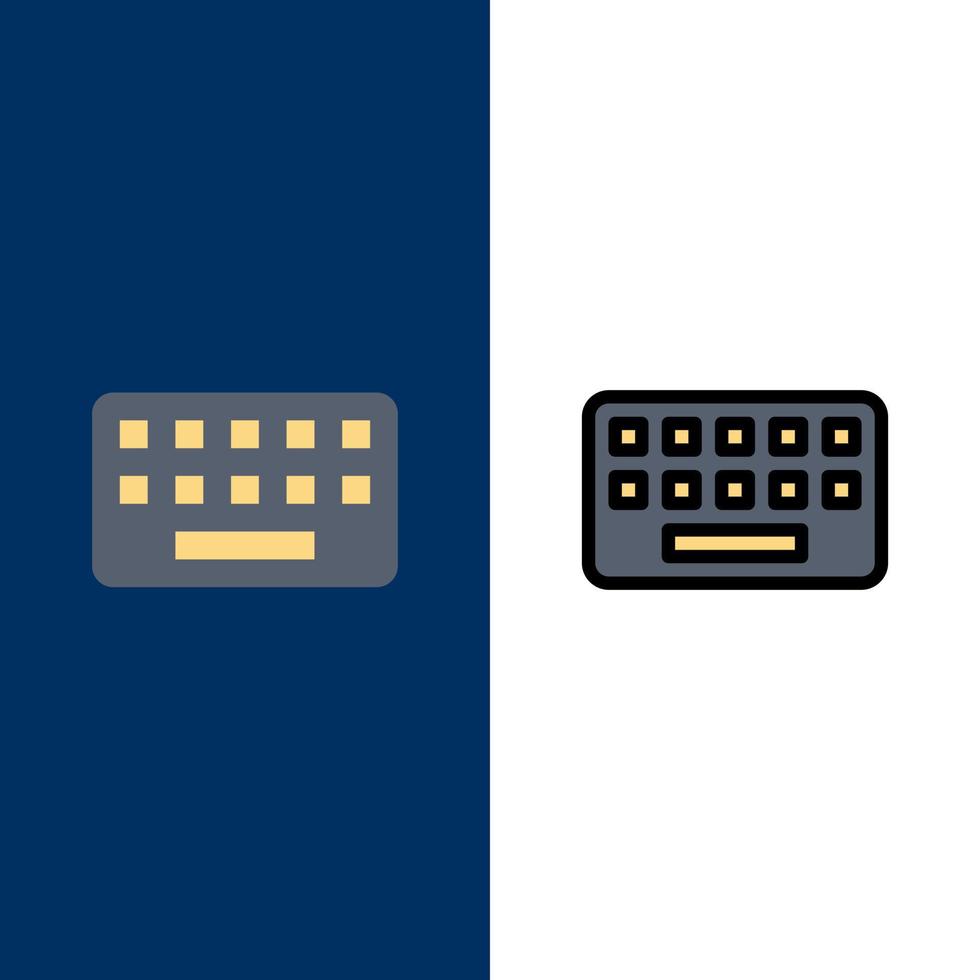 teclado tablero de escritura iconos clave plano y lleno de línea conjunto de iconos vector fondo azul