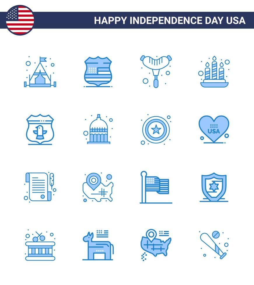 Group of 16 Blues Set for Independence day of United States of America such as indiana american frankfurter usa light Editable USA Day Vector Design Elements