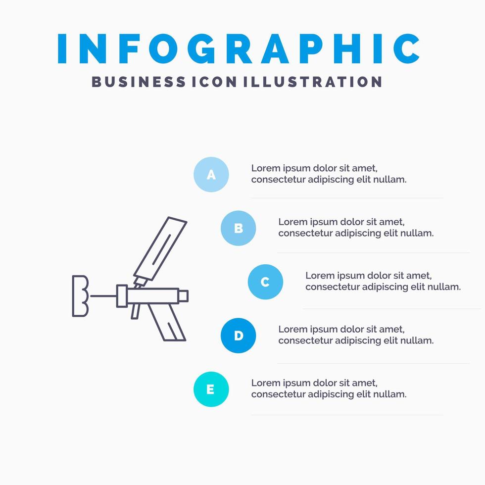 Foam gun Building Construction Foam Repair Tool Gun Line icon with 5 steps presentation infographics Background vector