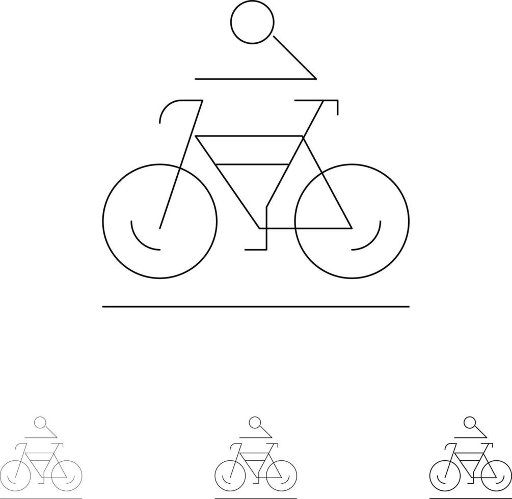 Activity Bicycle Bike Biking Cycling Bold and thin black line icon set vector