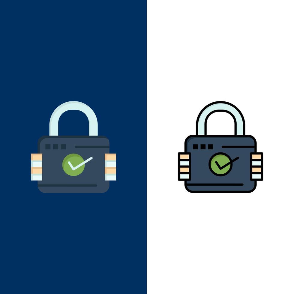 Lock Padlock Security Secure  Icons Flat and Line Filled Icon Set Vector Blue Background