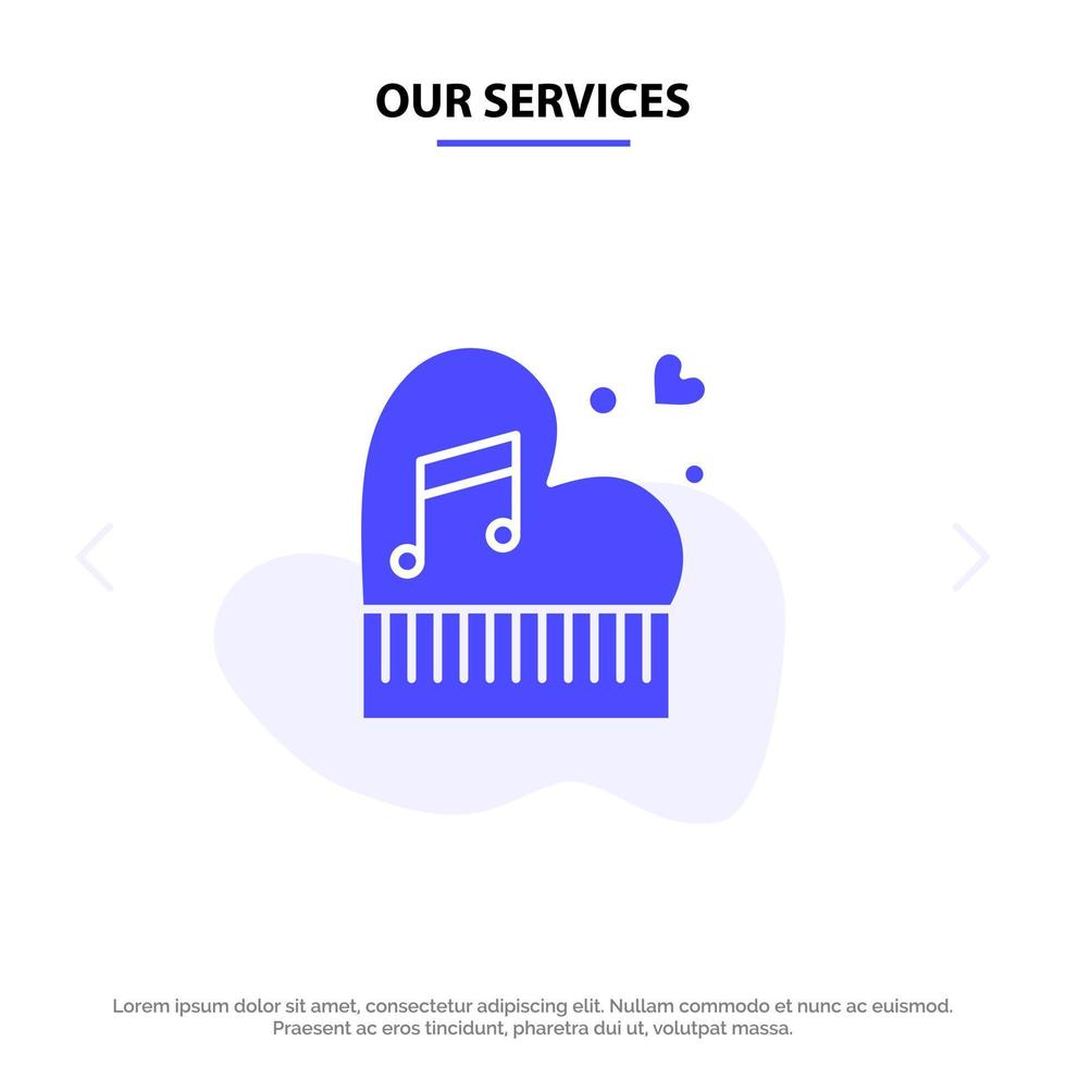 Our Services Classic Love Marriage Passion Piano Valentine Wedding Solid Glyph Icon Web card Template vector