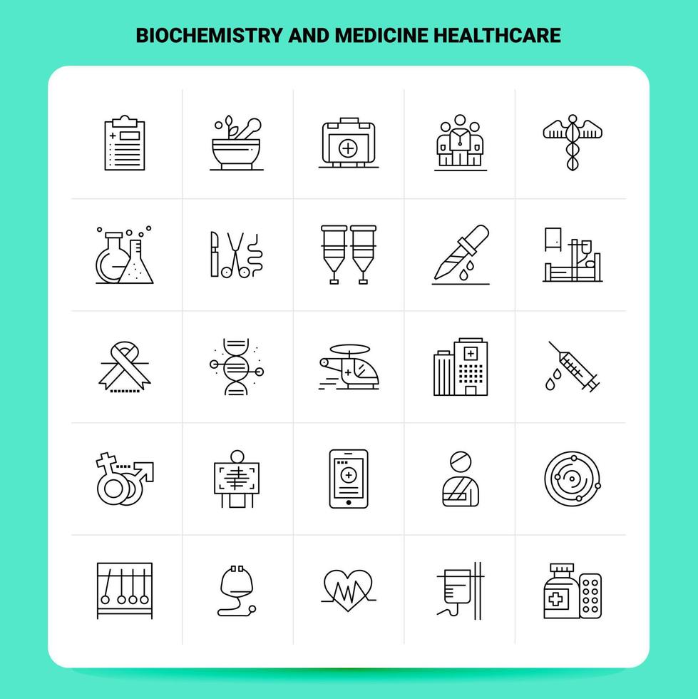 OutLine 25 Biochemistry And Medicine Healthcare Icon set Vector Line Style Design Black Icons Set Linear pictogram pack Web and Mobile Business ideas design Vector Illustration