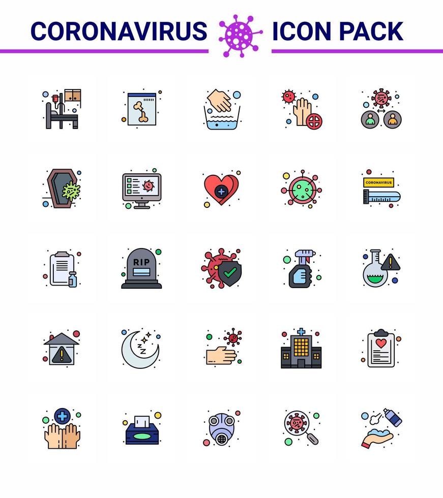 Coronavirus awareness icons 25 Flat Color Filled Line icon Corona Virus Flu Related such as man bacteria hygiene hands dirty viral coronavirus 2019nov disease Vector Design Elements