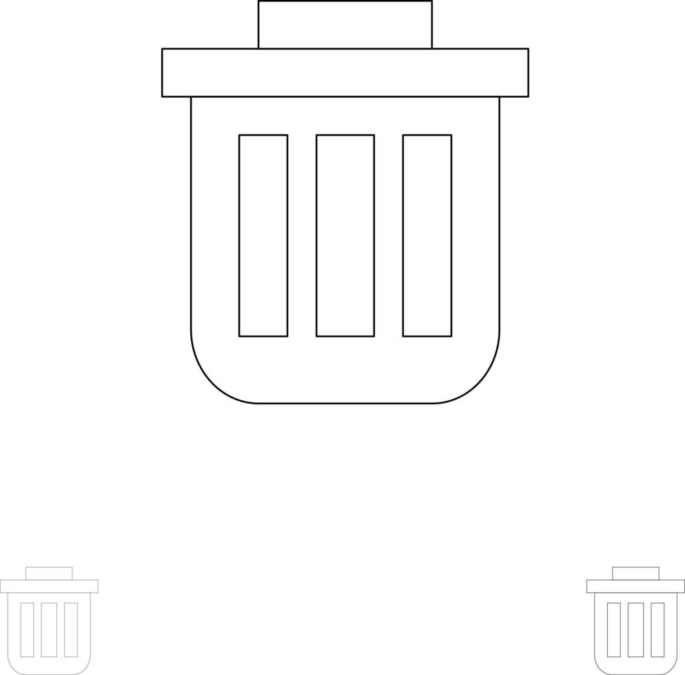 Trash Basket Bin Can Container Dustbin Office Bold and thin black line icon set vector