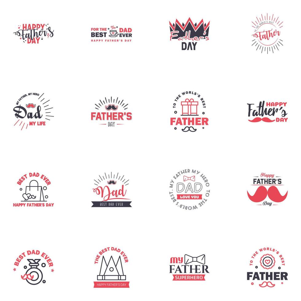 Happy fathers day greeting cards set 16 Black and Pink Vector typography lettering Usable for banners print You are the best dad text design Editable Vector Design Elements