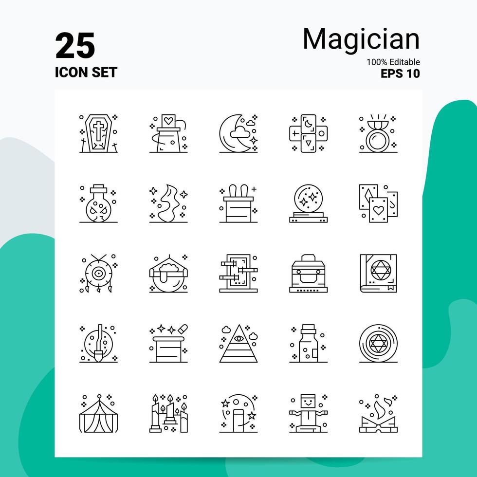 25 Magician Icon Set 100 Editable EPS 10 Files Business Logo Concept Ideas Line icon design vector