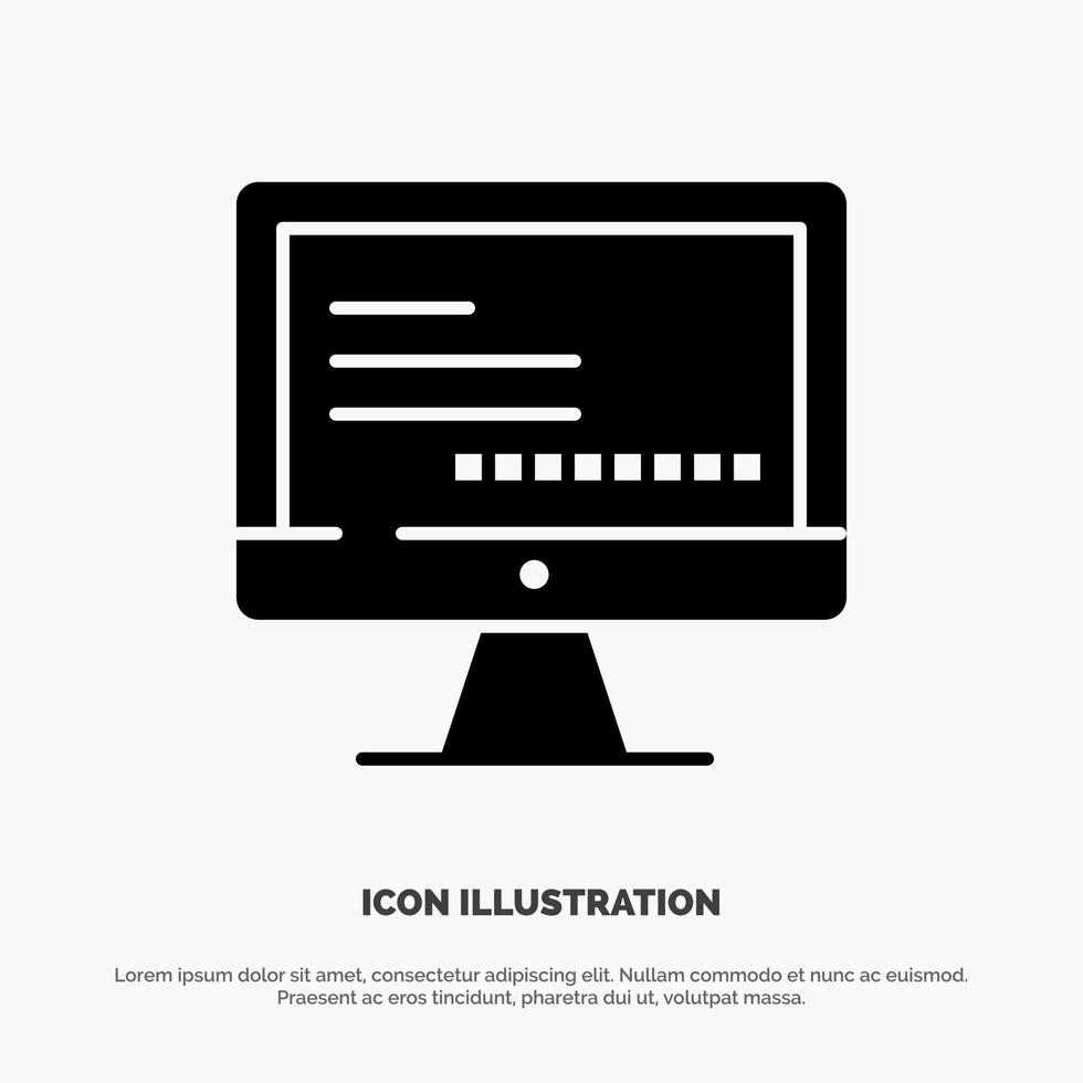 Computer Monitor Text Education Solid Black Glyph Icon vector