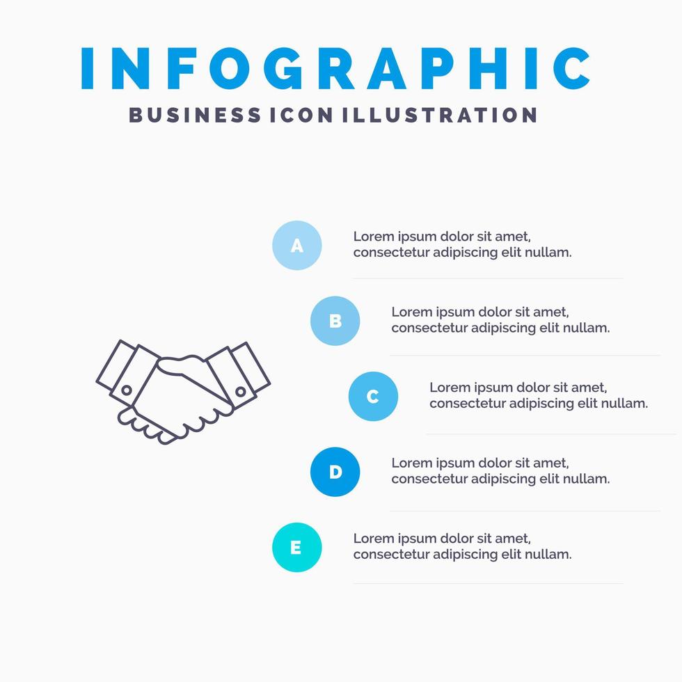 acuerdo trato apretón de manos socio comercial icono de línea con 5 pasos presentación infografía antecedentes vector