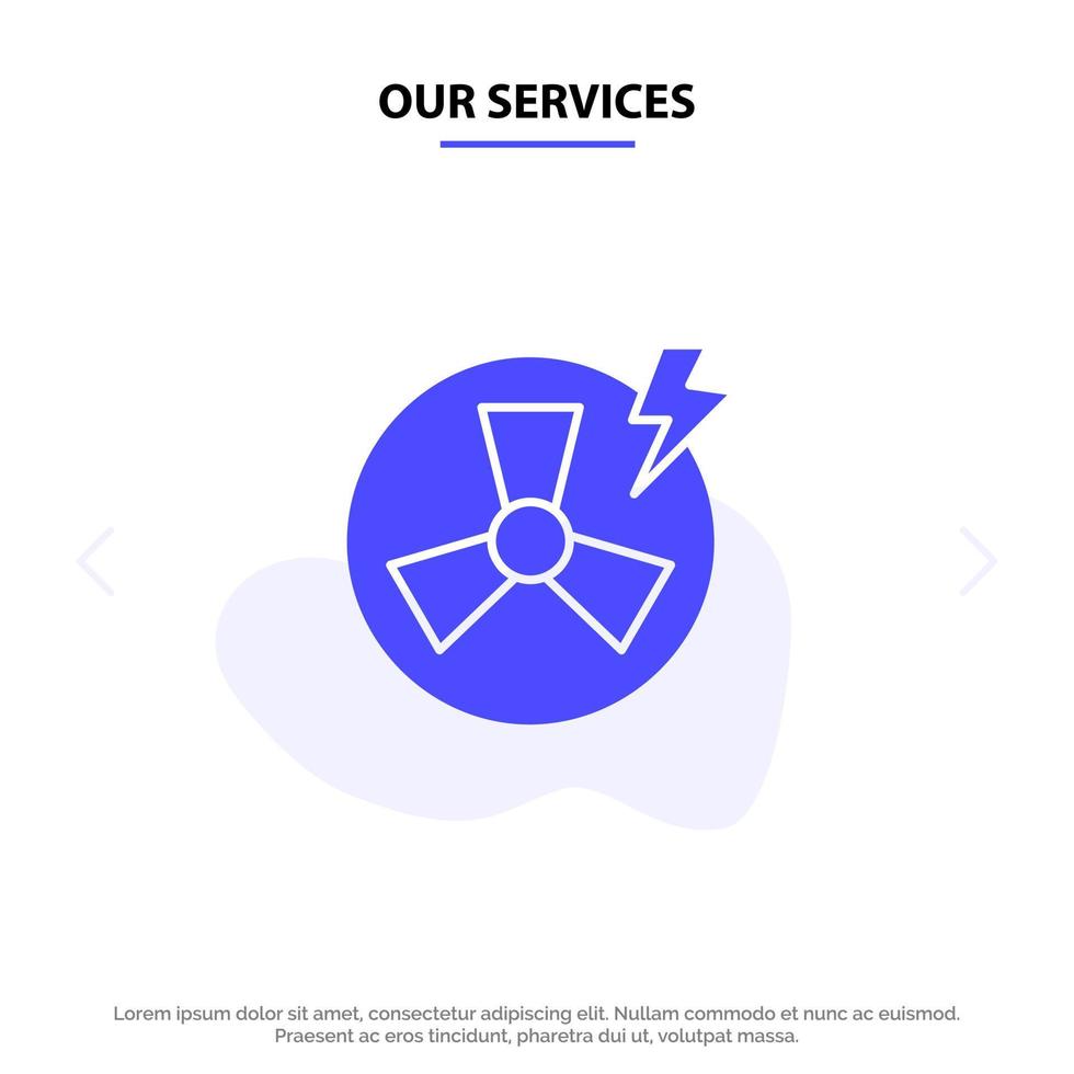 Our Services Fan Power Energy Factory Solid Glyph Icon Web card Template vector