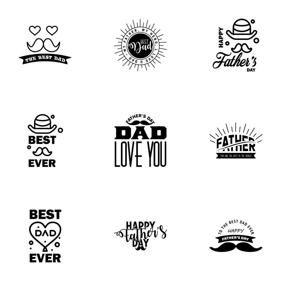 Happy fathers day 9 Black Typography Fathers day background design Fathers day greeting card Editable Vector Design Elements