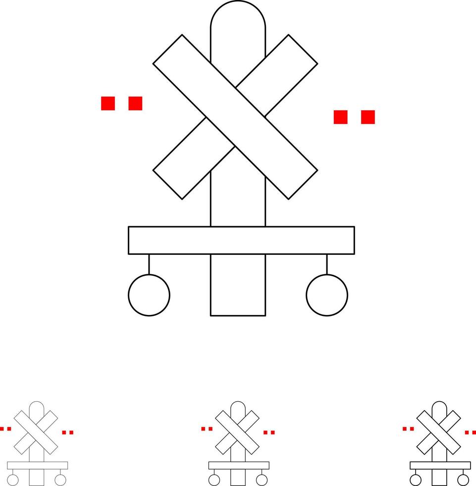 conjunto de iconos de línea negra en negrita y delgada de tren de estación de señal cruzada vector
