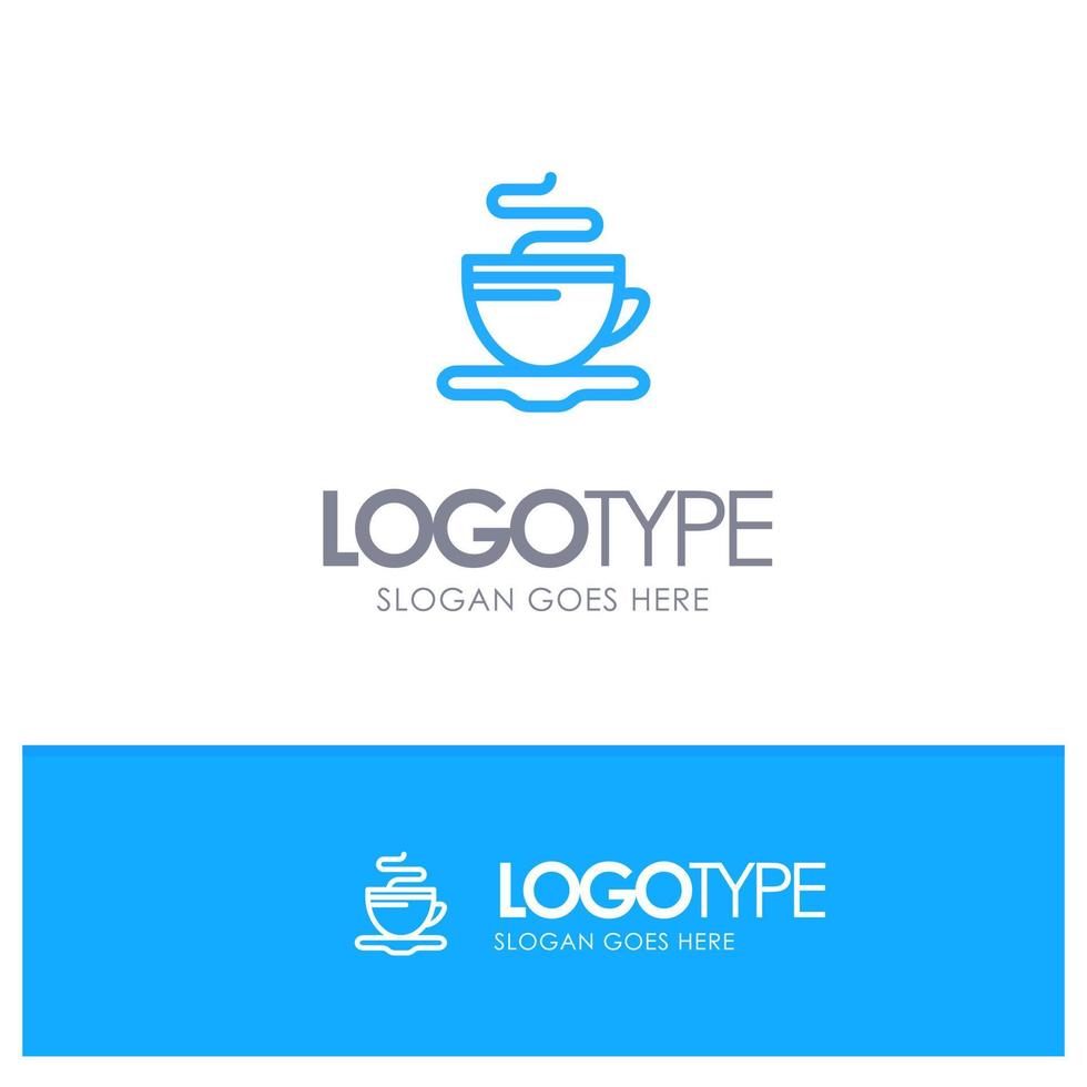 Tea Cup Coffee Hotel Blue Logo Line Style vector