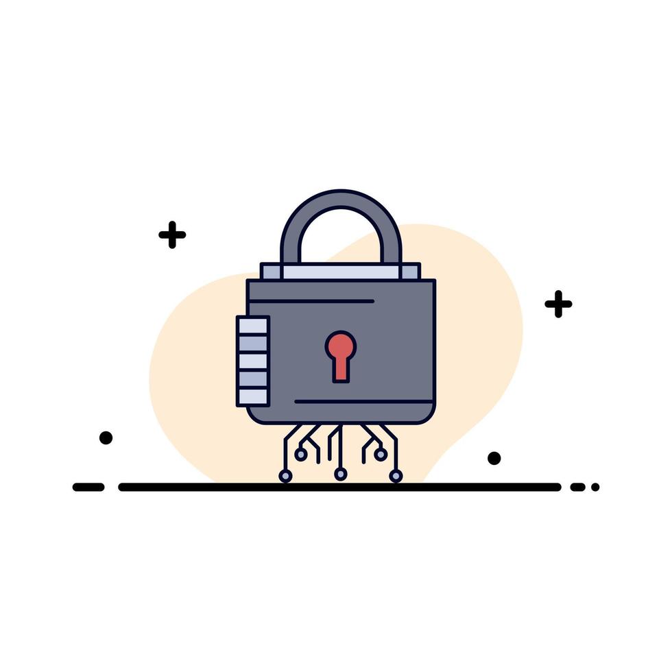 Security cyber lock protection secure Flat Color Icon Vector