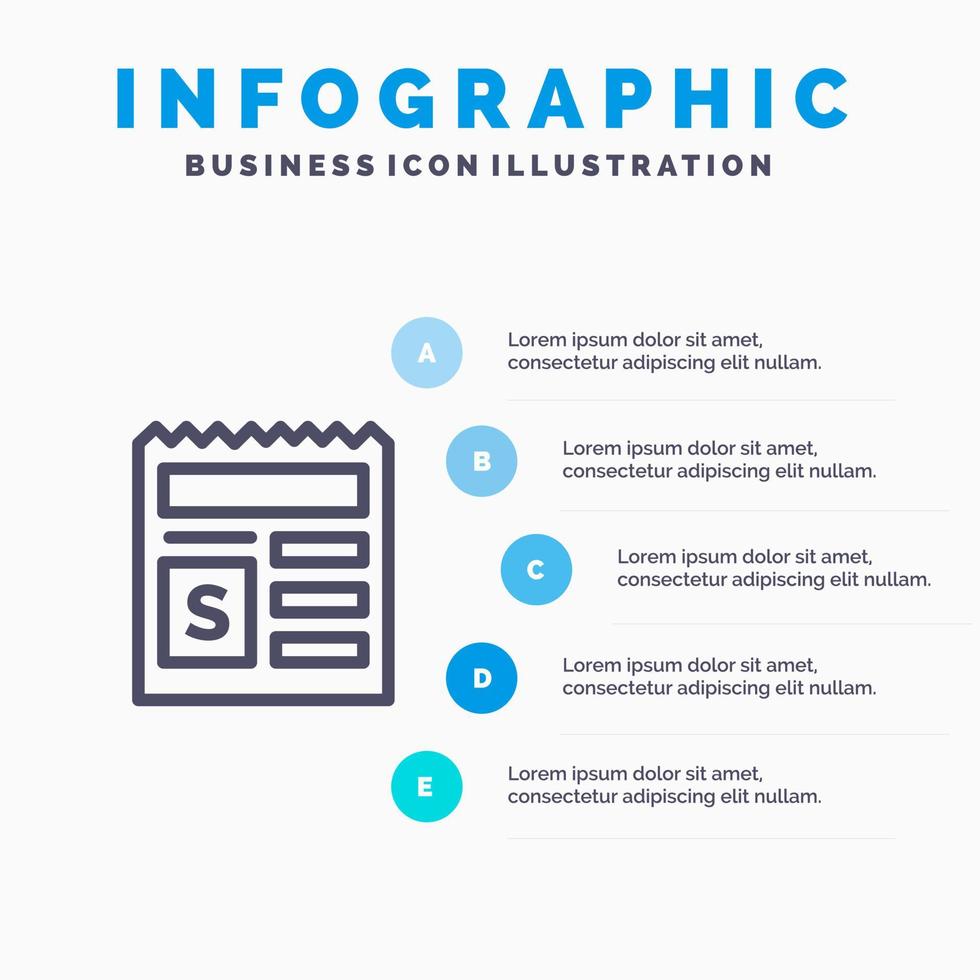 icono de línea de banco de documento de dinero básico con fondo de infografía de presentación de 5 pasos vector