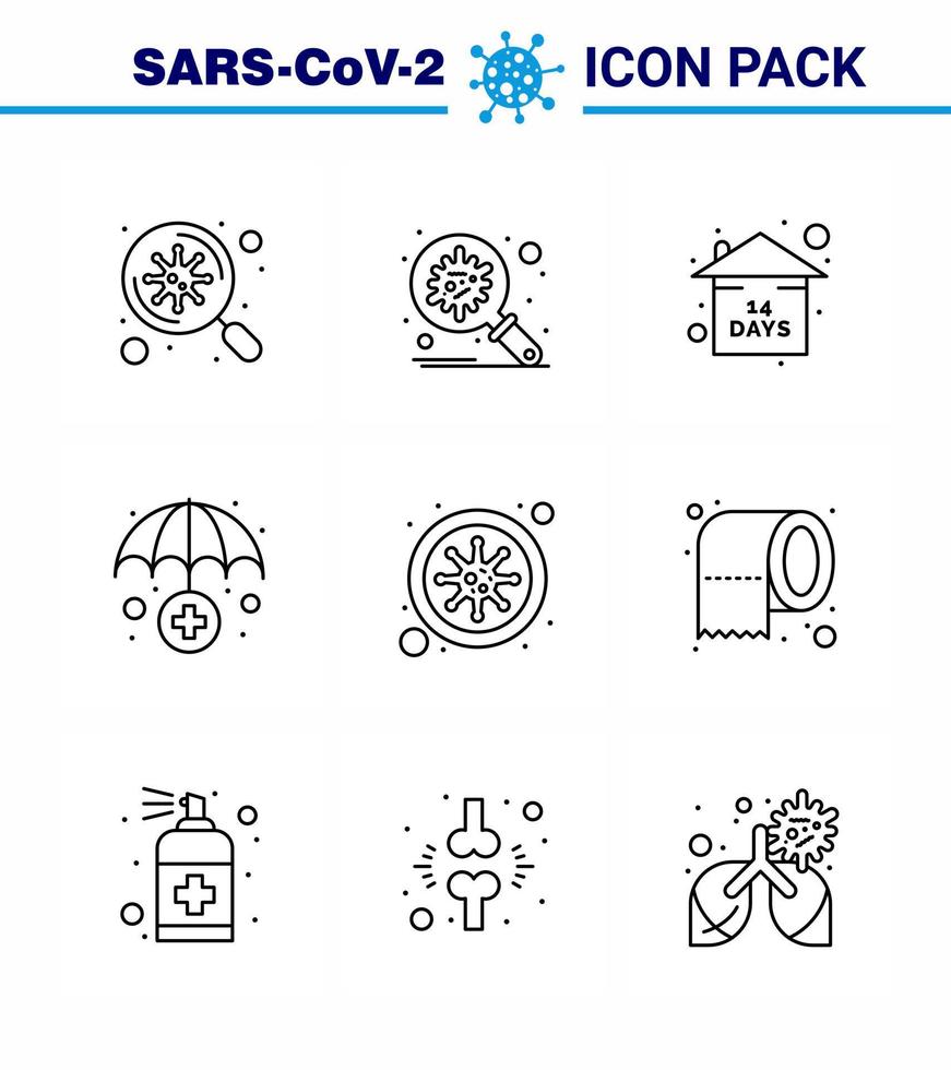 nuevo coronavirus 2019ncov paquete de iconos de 9 líneas coronavirus servicio de seguro de propagación médica quedarse en casa coronavirus viral 2019nov elementos de diseño de vectores de enfermedades
