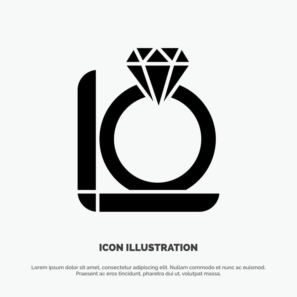 Ring Diamond Gift Box Solid Black Glyph Icon vector