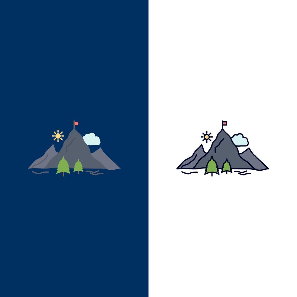 achievement flag mission mountain success Flat Color Icon Vector