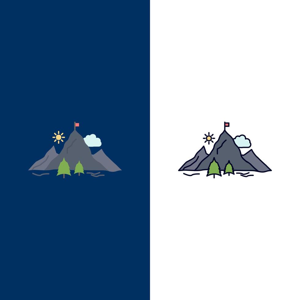 logro bandera misión montaña éxito color plano icono vector