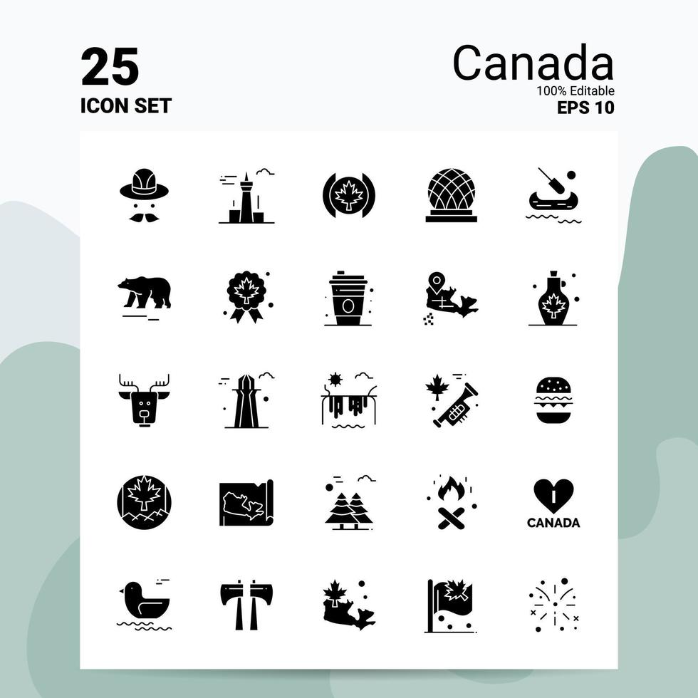 25 Canada Icon Set 100 Editable EPS 10 Files Business Logo Concept Ideas Solid Glyph icon design vector