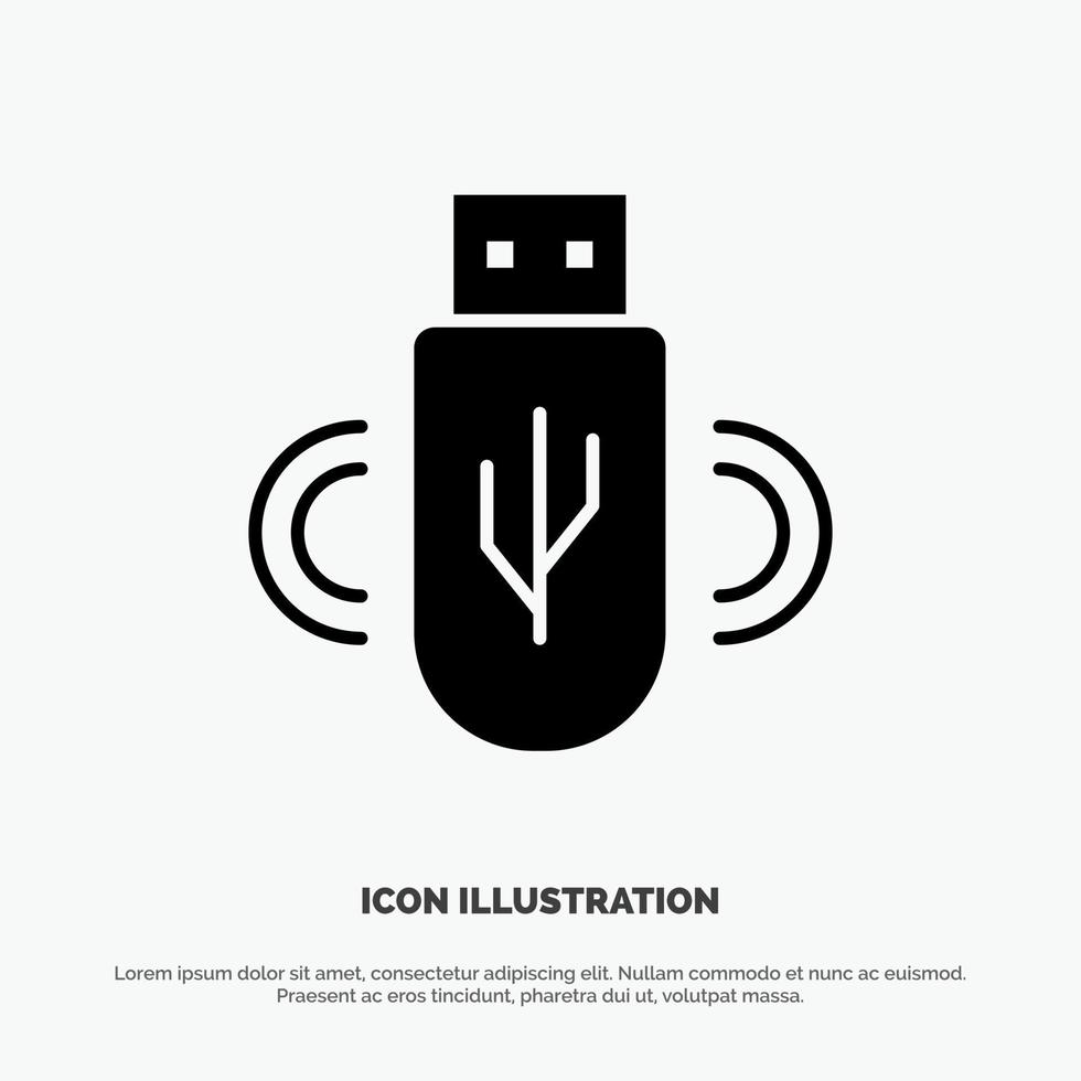Usb Share Data Storage Solid Black Glyph Icon vector