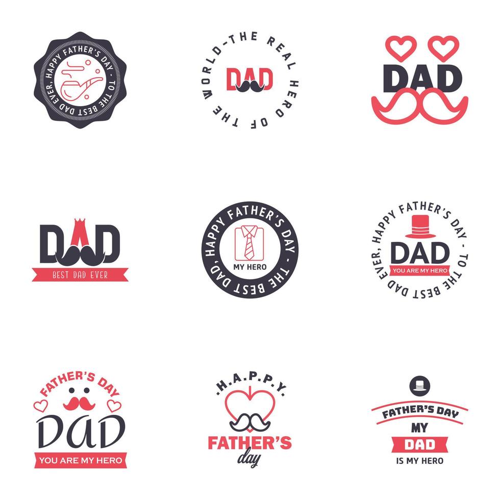 Happy Fathers Day Calligraphy greeting card 9 Black and Pink Typography Collection Vector illustration Editable Vector Design Elements
