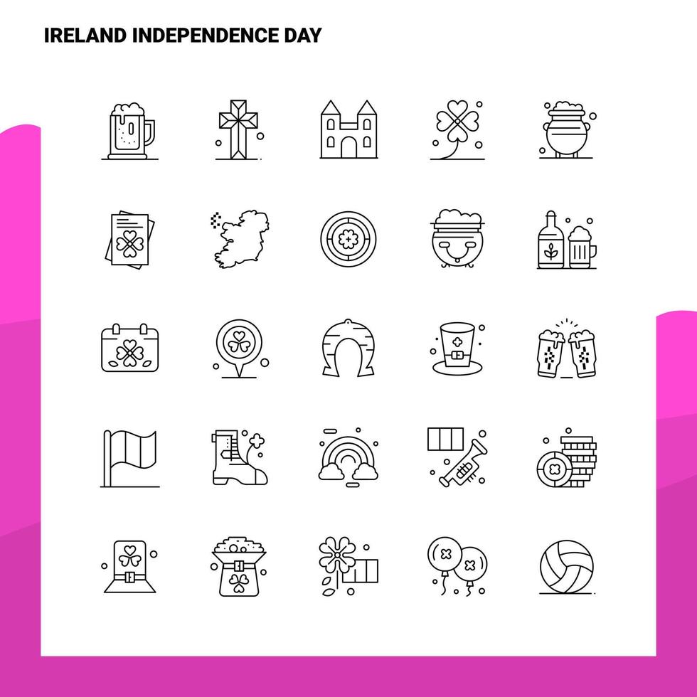 Set of Ireland Independence Day Line Icon set 25 Icons Vector Minimalism Style Design Black Icons Set Linear pictogram pack