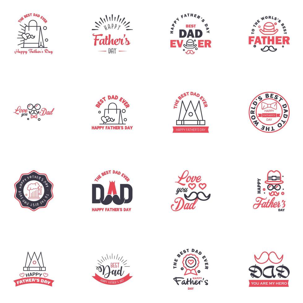 Set of fathers day 16 Black and Pink design elements Editable Vector Design Elements