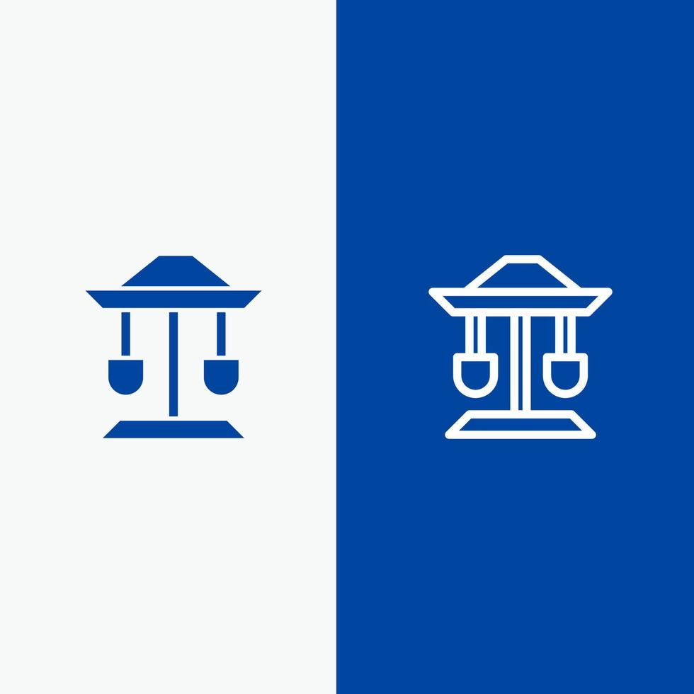 línea de equilibrio de la ley del pozo del tambor y bandera azul del icono sólido del glifo vector