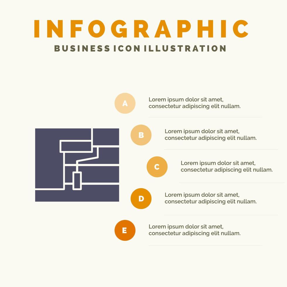 construcción pintura rodillo herramienta sólido icono infografía 5 pasos presentación antecedentes vector