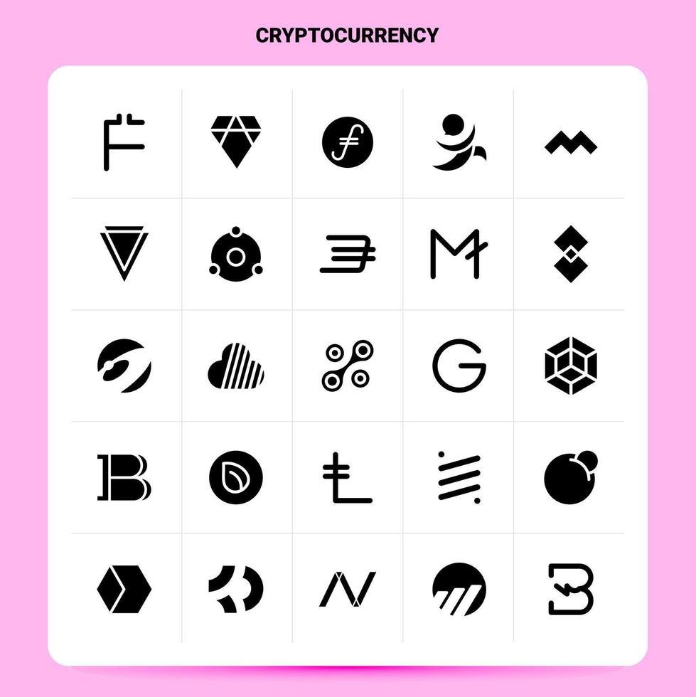 Solid 25 Cryptocurrency Icon set Vector Glyph Style Design Black Icons Set Web and Mobile Business ideas design Vector Illustration