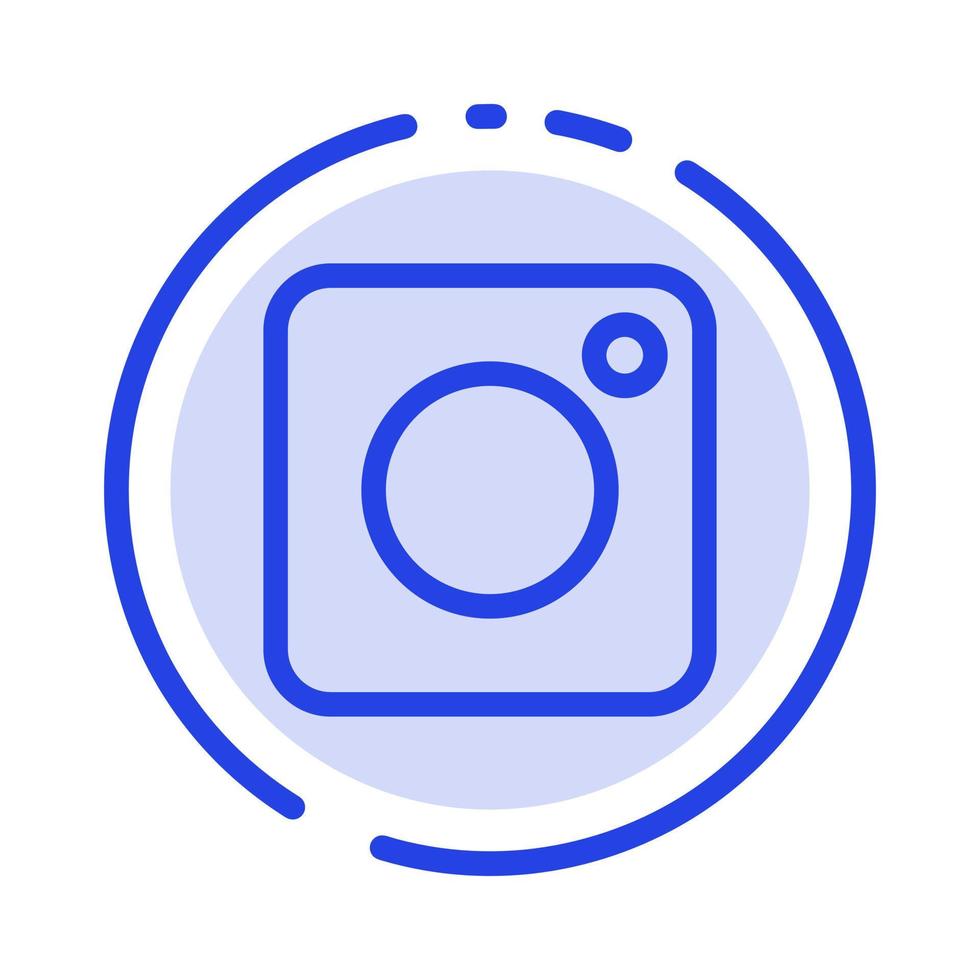 cámara instagram foto social línea punteada azul icono de línea vector