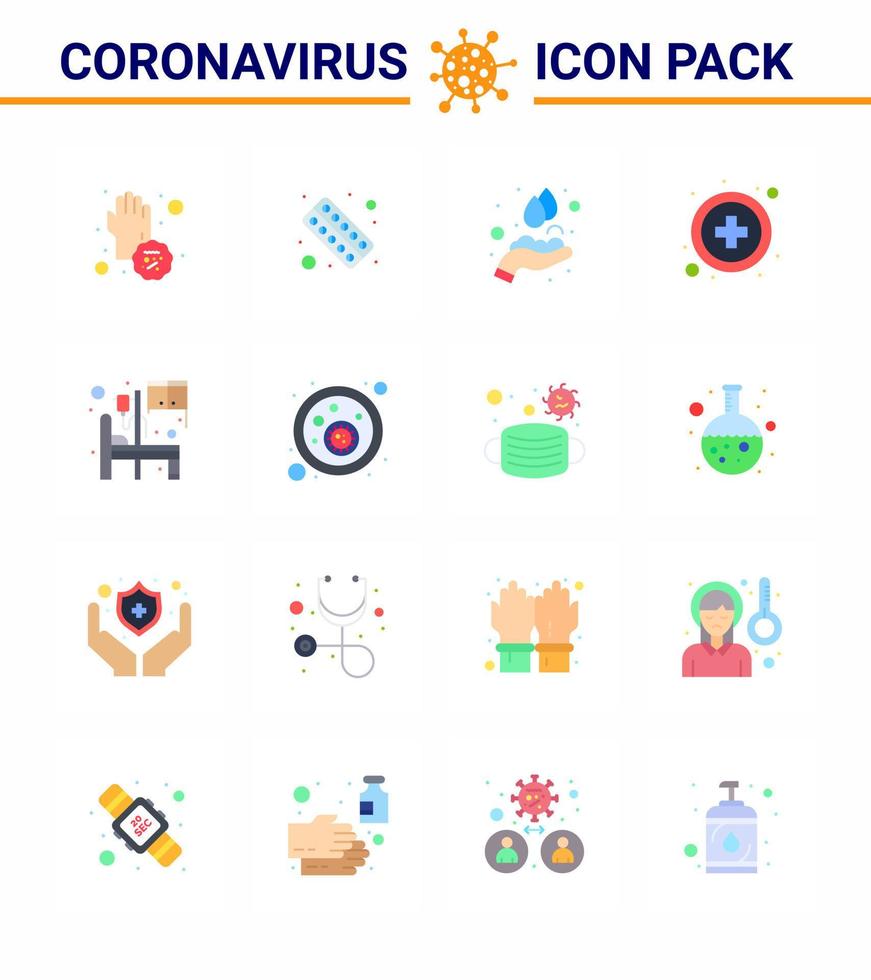 16 Flat Color coronavirus epidemic icon pack suck as medical sign healthcare health washing hands viral coronavirus 2019nov disease Vector Design Elements