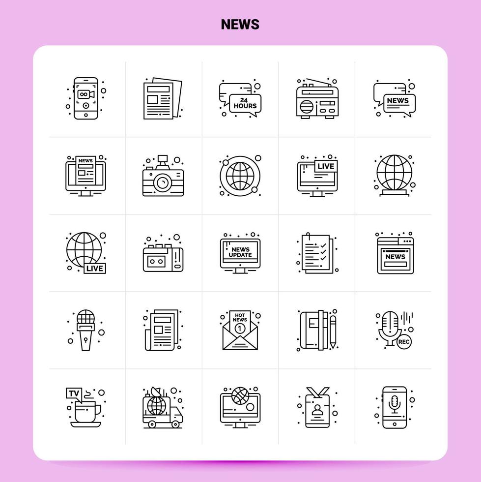 OutLine 25 News Icon set Vector Line Style Design Black Icons Set Linear pictogram pack Web and Mobile Business ideas design Vector Illustration