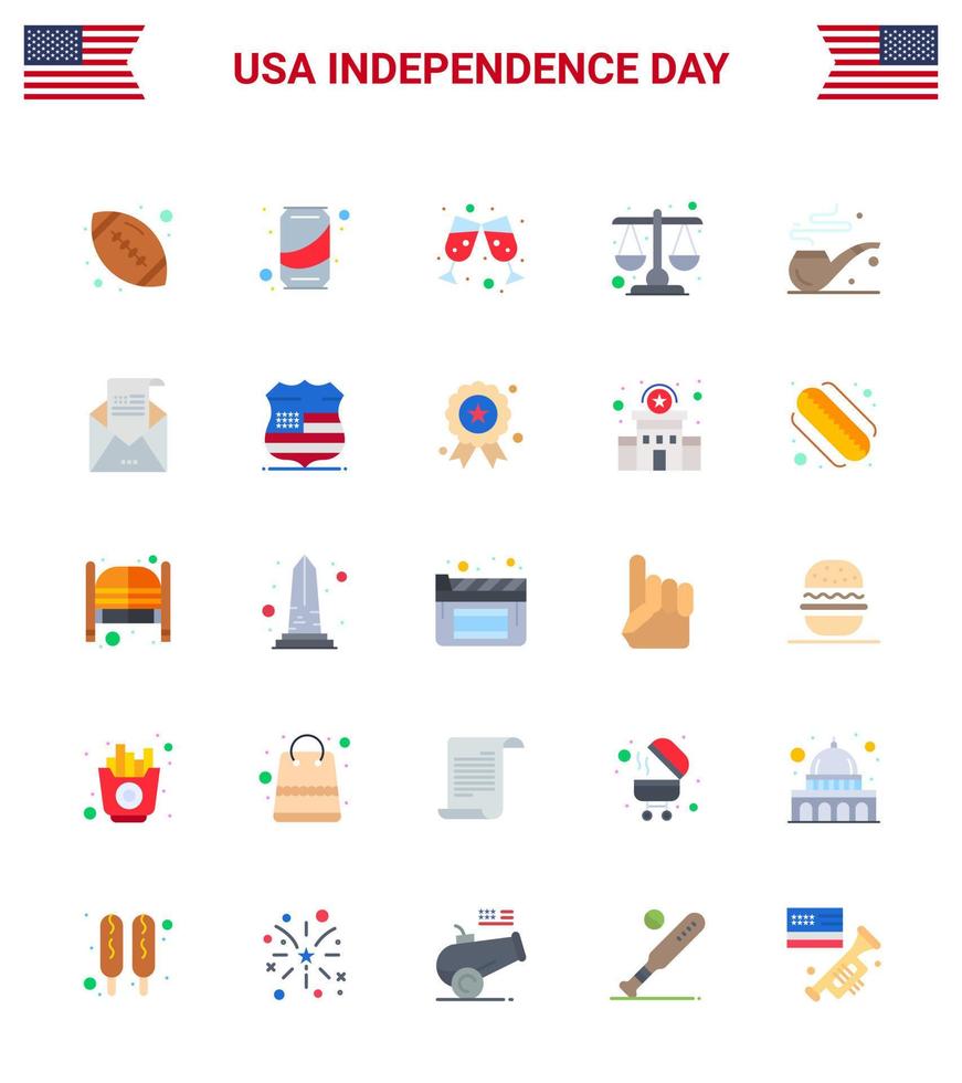 25 Creative USA Icons Modern Independence Signs and 4th July Symbols of st pipe beer scale justice Editable USA Day Vector Design Elements